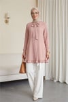 Eteği Fırfırlı Beli Bağcıklı Gizli Düğmeli Modal Tunik  -Pudra-Tunik-286-4544-R06