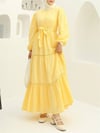Eteği fırfırlı Dantel Şerit Detaylı Elbise -Sarı-Elbise-144-1002-R22