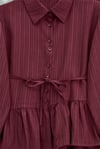 Eteği Fırfırlı Düğmeli Beli Bağcıklı Etekli Takım  -Bordo-Takım-223-3058-R04