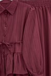 Eteği Fırfırlı Düğmeli Beli Bağcıklı Etekli Takım  -Bordo-Takım-223-3058-R04