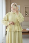 Eteği Fırfırlı Düğmeli Beli Bağcıklı Etekli Takım -Sarı-Takım-223-3058-R22