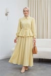 Eteği Fırfırlı Düğmeli Beli Bağcıklı Etekli Takım -Sarı-Takım-223-3058-R22
