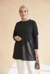Eteği Kalp Detaylı Yırtmaçlı Salaş Penye Tunik -Siyah-Tunik-253-13074-R01