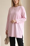 Eteği Kalp Detaylı Yırtmaçlı Salaş Penye Tunik -Pembe-Tunik-253-13074-R20