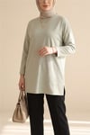 Eteği Kalp Detaylı Yırtmaçlı Salaş Penye Tunik  -Taş-Tunik-253-13074-R43