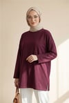 Eteği Kalp Detaylı Yırtmaçlı Salaş Penye Tunik -Mürdüm-Tunik-253-13074-R09