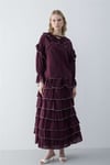 Eteği Kat Kat Yakası Bağlamalı Volanlı Biyeli Vual Takım  -Bordo-Takım-114-3237-R04