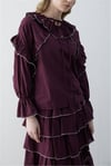 Eteği Kat Kat Yakası Bağlamalı Volanlı Biyeli Vual Takım  -Bordo-Takım-114-3237-R04