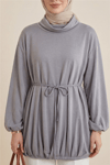 Eteği Lastikli Beli Bağcıklı Yarım Boğazlı Oysho Sweat -Açık Gri-Sweatshirt-307-0026-R41
