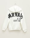 سويت شيرت بغطاء للرأس مع تنورة مطاطية - أبيض-Baskılı Sweatshirt-357-3048-R02