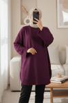 Eteği Oval Kesim Yırtmaçlı Oysho Sweat -Mürdüm-Sweatshirt-111-22050-R09