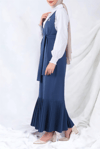 جيليه بحزام مع تنورة مطوية - نيلي-Jile Elbise-111-61101-R21