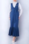 جيليه بحزام مع تنورة مطوية - نيلي-Jile Elbise-111-61101-R21