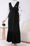 جيليه بحزام مع تنورة مطوية - أسود-Jile Elbise-111-61101-R01