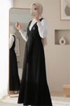 جيليه بحزام مع تنورة مطوية - أسود-Jile Elbise-111-61101-R01