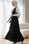 جيليه بحزام مع تنورة مطوية - أسود-Jile Elbise-111-61101-R01