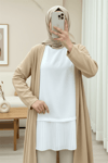 Eteği Pliseli Sıfır Kol Modal İçlik  -Beyaz-Bluz-338-40012-R02
