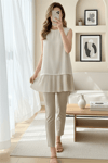 Eteği Pliseli Sıfır Kol Modal İçlik  -Bej-Bluz-338-40012-R56