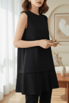 Eteği Pliseli Sıfır Kol Modal İçlik  -Siyah-Bluz-338-40012-R01