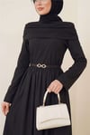 Eteği Poplin Üstü Sendy İki Parçalı Pileli Elbise -Siyah-Elbise-349-2417-R01