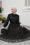 Eteği Pullu Astarlı Yakası Bağlamalı Kolu Lastikli Janjan Takım -Siyah-Takım-446-7343-R01