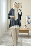 Eteği Püskül Detaylı Triko Panço  -Füme-Hırka-295-4501-R18