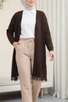 Eteği Püsküllü Fileli Hırka  -K. Kahve-Hırka-109-9454-R54