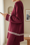 Eteği Ve Kolu Çizgili Triko Takım -Bordo-Takım-384-301-R04
