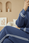 Eteği Ve Kolu Çizgili Triko Takım -İndigo-Takım-384-301-R21