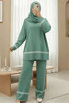 Eteği Ve Kolu Çizgili Triko Takım -Mint-Takım-384-301-R24