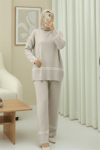 Eteği Ve Kolu Çizgili Triko Takım -Taş-Takım-384-301-R43