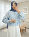 Eteği Ve Kolu Fırfırlı Taşlı Düğmeli Gömlek -Bebe Mavi-Gömlek-307-2321-R32
