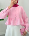 Eteği Ve Kolu Fırfırlı Taşlı Düğmeli Modal Kumaş Gömlek  -Pembe-Gömlek-307-2321-R20