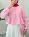 Eteği Ve Kolu Fırfırlı Taşlı Düğmeli Modal Kumaş Gömlek  -Pembe-Gömlek-307-2321-R20