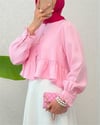 Eteği Ve Kolu Fırfırlı Taşlı Düğmeli Modal Kumaş Gömlek  -Pembe-Gömlek-307-2321-R20
