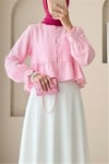 Eteği Ve Kolu Fırfırlı Taşlı Düğmeli Modal Kumaş Gömlek  -Pembe-Gömlek-307-2321-R20