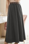 Etek Ucu Dikiş Detaylı Beli Lastikli Astarlı İthal Soft Gabardin Etek -Siyah-Etek-356-4465-R01