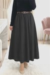 Etek Ucu Dikiş Detaylı Beli Lastikli Astarlı İthal Soft Gabardin Etek -Siyah-Etek-356-4465-R01