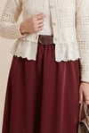 Etek Ucu Dikiş Detaylı Beli Lastikli Astarlı İthal Soft Gabardin Etek  -Bordo-Etek-356-4465-R04