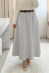 Etek Ucu Dikiş Detaylı Beli Lastikli Astarlı İthal Soft Gabardin Etek -Taş-Etek-356-4465-R43