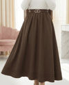 Etek Ucu Dikiş Detaylı Beli Lastikli Astarlı İthal Soft Gabardin Etek -Kahve-Etek-356-4465-R15