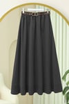 Etek Ucu Dikiş Detaylı Beli Lastikli Astarlı İthal Soft Gabardin Etek -Siyah-Etek-356-4465-R01