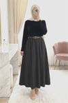 Etek Ucu Dikiş Detaylı Beli Lastikli Astarlı İthal Soft Gabardin Etek -Siyah-Etek-356-4465-R01