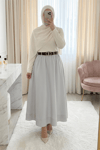 Etek Ucu Dikiş Detaylı Beli Lastikli Astarlı İthal Soft Gabardin Etek -Taş-Etek-356-4465-R43