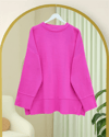 Etek Ucu ve Kol Manşeti Fitilli Yuvarlak Yaka Yırtmaçlı Triko Tunik -Pembe-Kazak-109-9785-R20