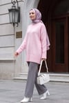 Etek Ucu Ve Kolu Fitilli Salaş Triko Tunik -Pembe