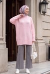 Etek Ucu Ve Kolu Fitilli Salaş Triko Tunik -Pembe