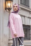 Etek Ucu Ve Kolu Fitilli Salaş Triko Tunik -Pembe