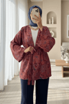 Etnik Desenli Bağcıklı Kimono -Bordo-Kimono&Kaftan-307-2375-R04