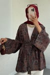 Etnik Desenli Bağcıklı Kimono -Kahve-Kimono&Kaftan-307-2375-R15